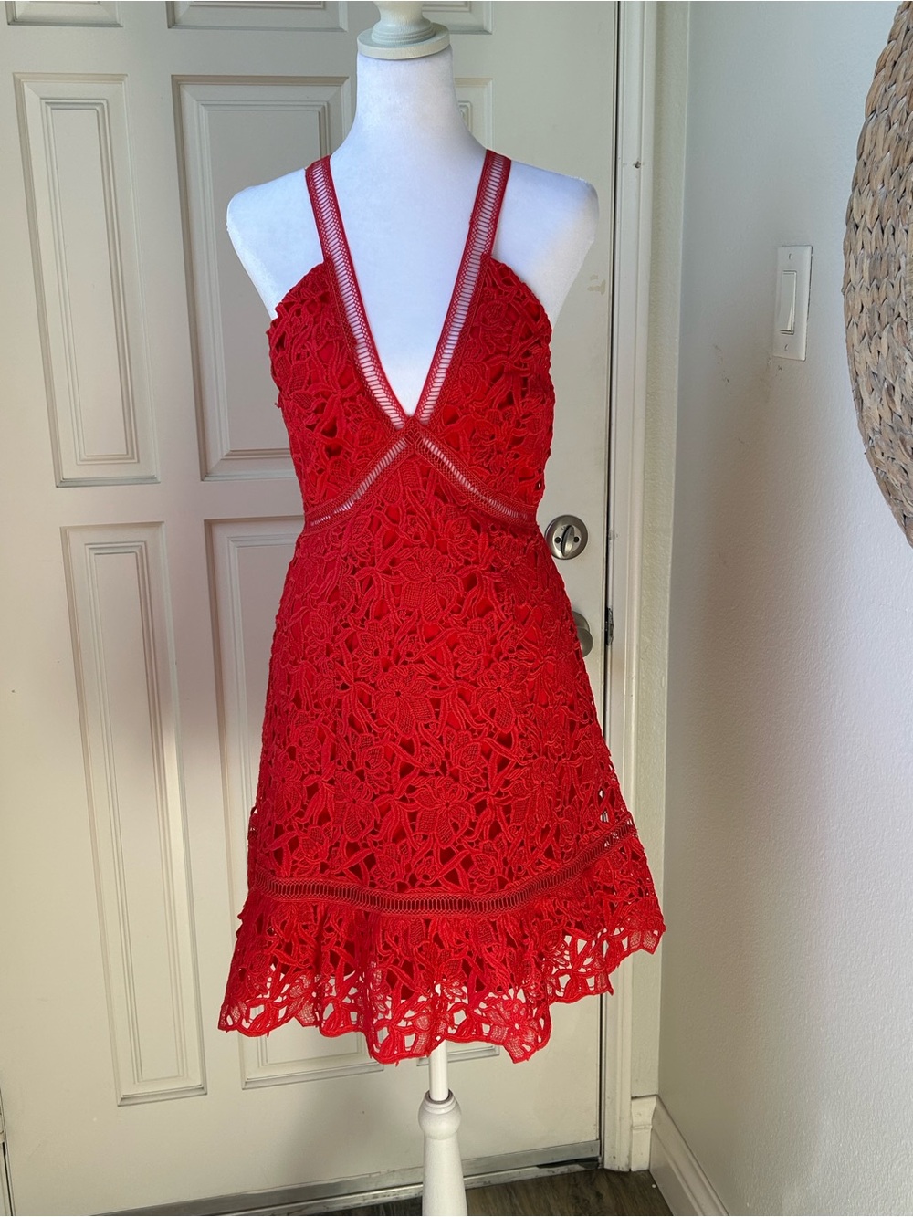 ASTR The Label Red Lace Crochet Cocktail Dress Medium